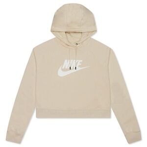 NIKE SPORTSWEAR WOMEN'S ESSENTIAL CROPPED LOGO HOODIE TAN SIZE LARGE ATHLEISURE